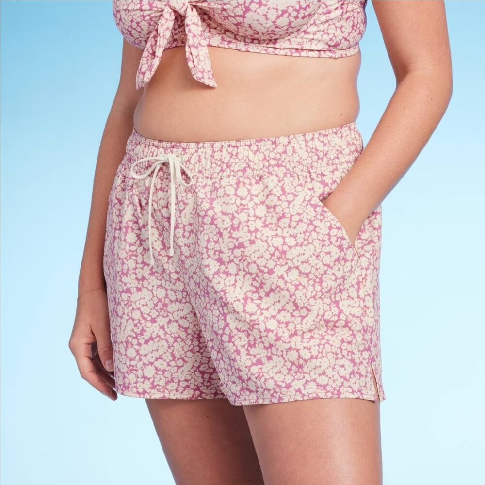 NWT Women's Kona Sol Pink Floral Bikini Top Board Shorts Bathing Suit Size Small